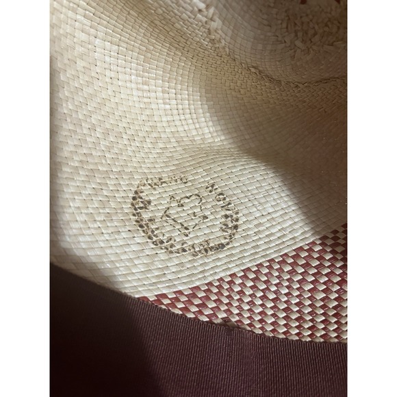 Frances Grey Hand Woven Straw Panama Hat Two Tone Cream Brown Wide Brim Fedora - Picture 4 of 14